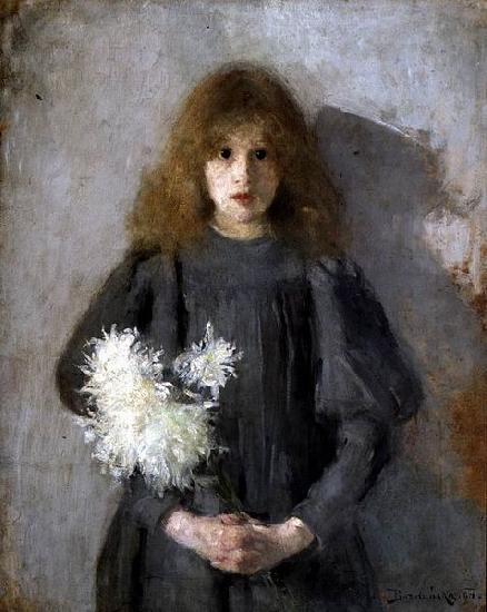Olga Boznanska Girl with chrysanthemums oil painting image